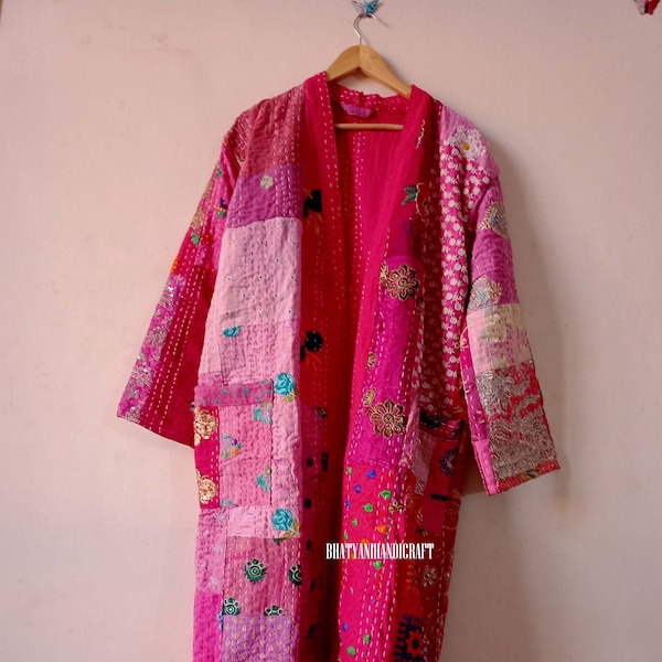 Khambadiya Patch Work Robe, Quilted Jacket, Long Kantha Robe, Bridesmaid Robe, Wrap Dress, Dressing Gown, Gift For Her