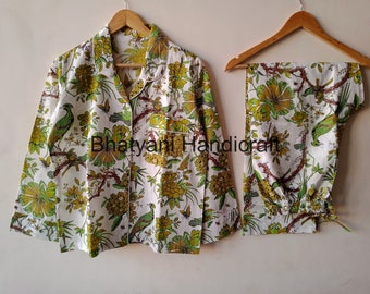 Indian Floral Pj Set, Pyjama für Erwachsene, Nachtwäsche, weiche Baumwolle Nachtanzug, Brautjungfer PJs, Lounge tragen, Geschenk für sie