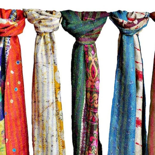 Wholesale Lot Indian Handmade Silk Kantha Scarf Vintage Scarf Floral Scarf Boho scarf Hippie scarf Bohemian scarf Shawl