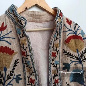 Cotton Suzani Hand Embroidery Jacket Coat, Women Wear Winter Jackets, Bridesmaid Gift, Winter Jacket, Kimono Robe, Bridesmaid Jackets zdjęcie 3