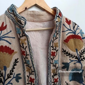 Cotton Suzani Hand Embroidery Jacket Coat, Women Wear Winter Jackets, Bridesmaid Gift, Winter Jacket, Kimono Robe, Bridesmaid Jackets 画像 3