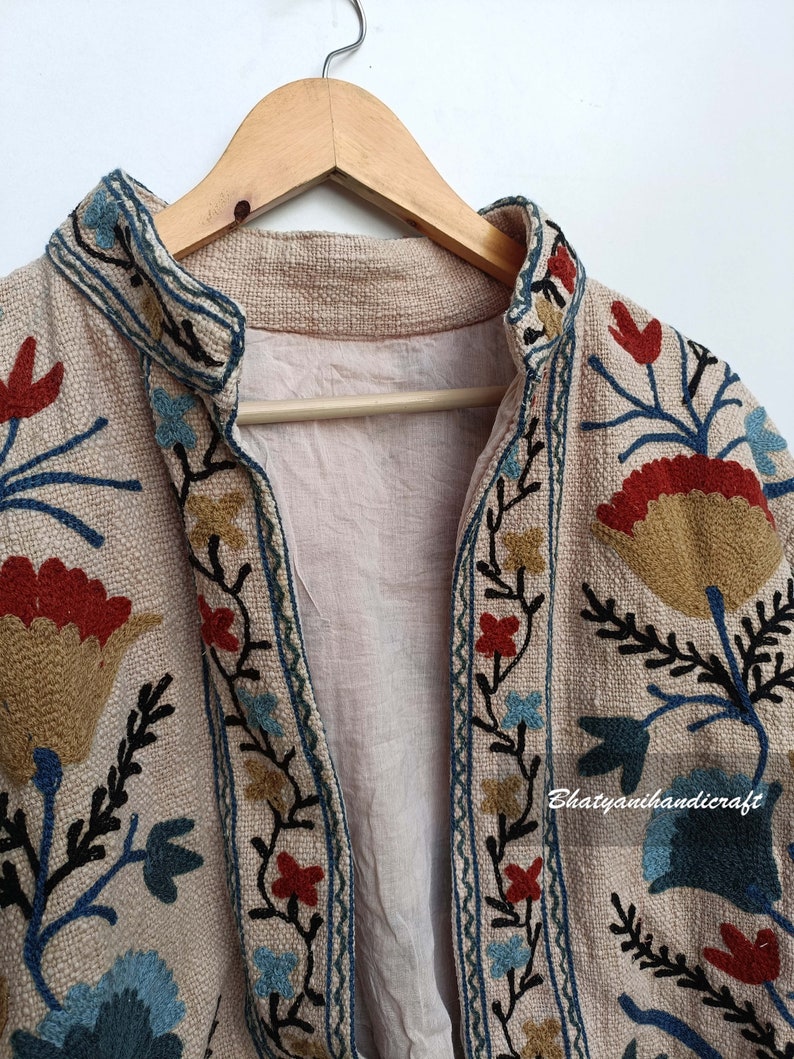 Cotton Suzani Hand Embroidery Jacket Coat, Women Wear Winter Jackets, Bridesmaid Gift, Winter Jacket, Kimono Robe, Bridesmaid Jackets image 3