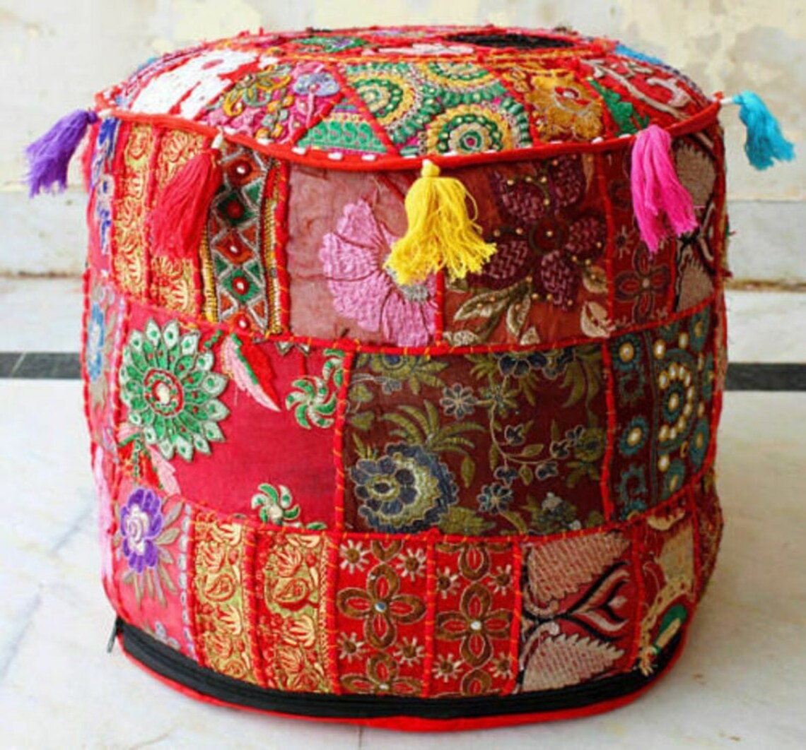 Indian Handmade Bean Bag Pouffe Cover Home Decor Bohemian Etsy