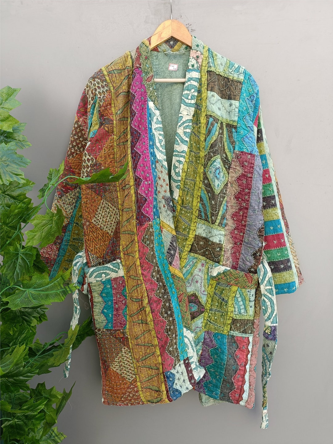 Veste matelass?�e Kantha, veste patchwork, veste de broderie, kimono de travail coup?�, veste 