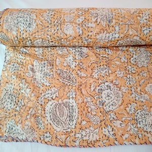 EXPRESS SHIPPING NEW Beautiful Indian Handmade Cotton Floral Print Gudri Blanket Throw Bedcover Tunic Bedspread