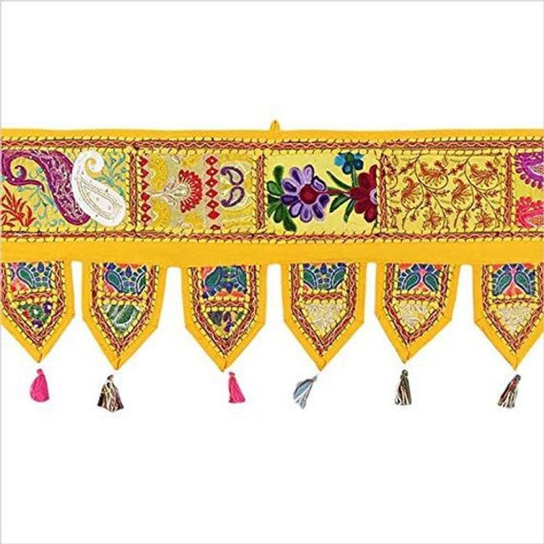 Vintage Patchwork Door Hanging Indian Embroidered Decorative Valance Boho Curtain Gypsy Banjara Window Topper
