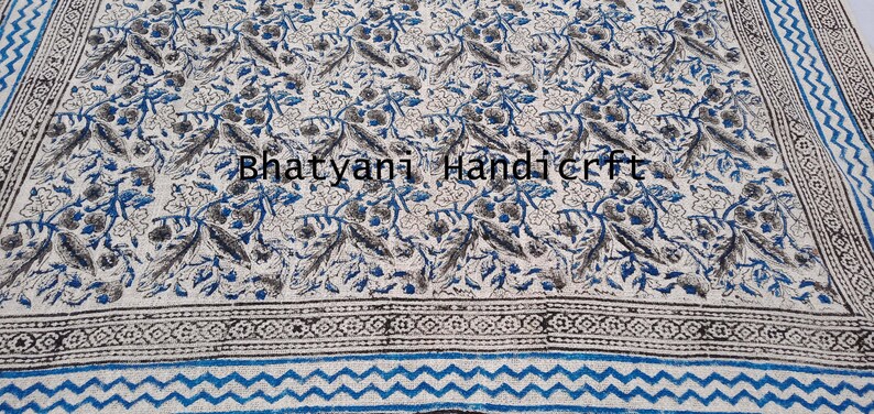 Wood Hand Block Printed Khadi Cotton Blanket Dhurrie Rug Handmade Boho Picnic Rug Hand Woven Beach Throw With Fringes