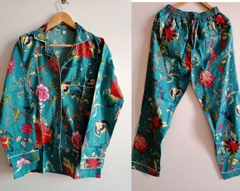 Ensemble pyjama à fleurs, pyjama pour femme, vêtements de nuit en coton, cadeau pour elle, pyjama pour demoiselles d'honneur, pyjama pour adulte, pyjama indien