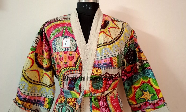 Kantha Jacket bathrobe Long Jacket Cotton Cote Handmade | Etsy