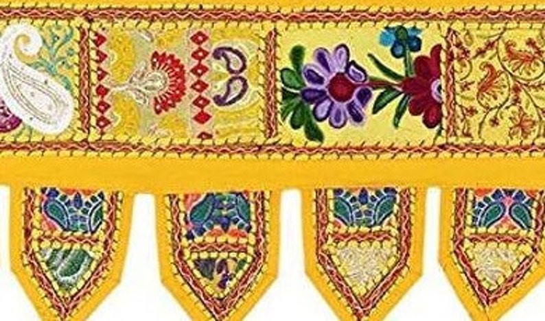 Vintage Patchwork Door Hanging Indian Embroidered Decorative Valance Boho Curtain Gypsy Banjara Window Topper