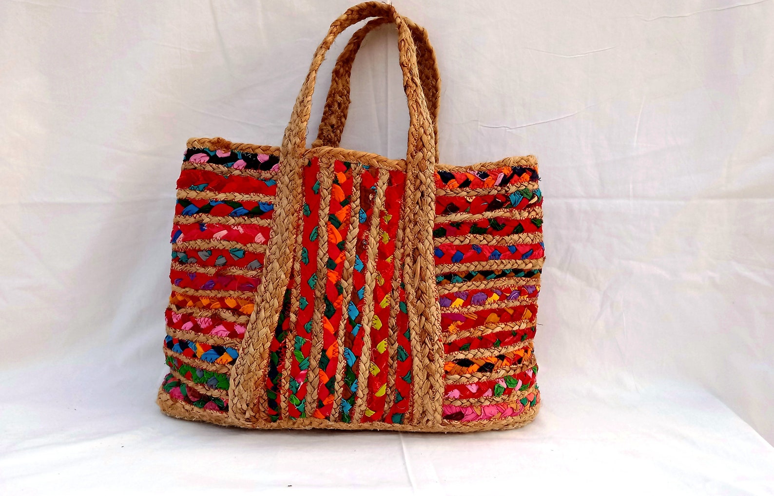 Indian Jute Bag Ethnic Handmade Colorful Women Hand Bag Jute Etsy