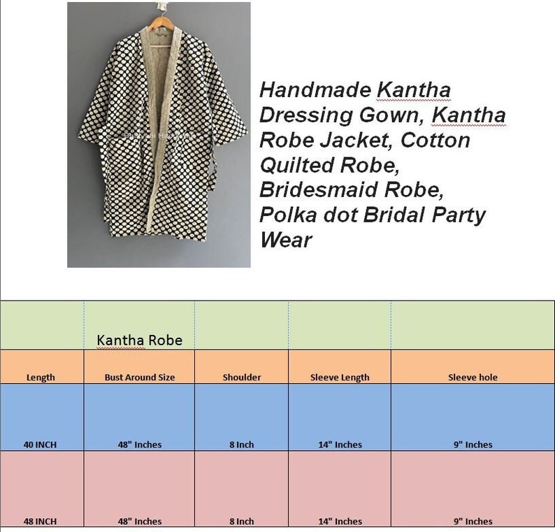 Handmade Kantha Jacket, Cotton Quilted Robe, Bridesmaid Robe, Polka dot Bridal Party Wear, Dressing Gown, Kantha Robe image 2