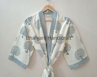 Beautiful Cotton Kimono Dress, Bath Robe Kimono, hand Block Printed Cotton Kimono, Shower Robe