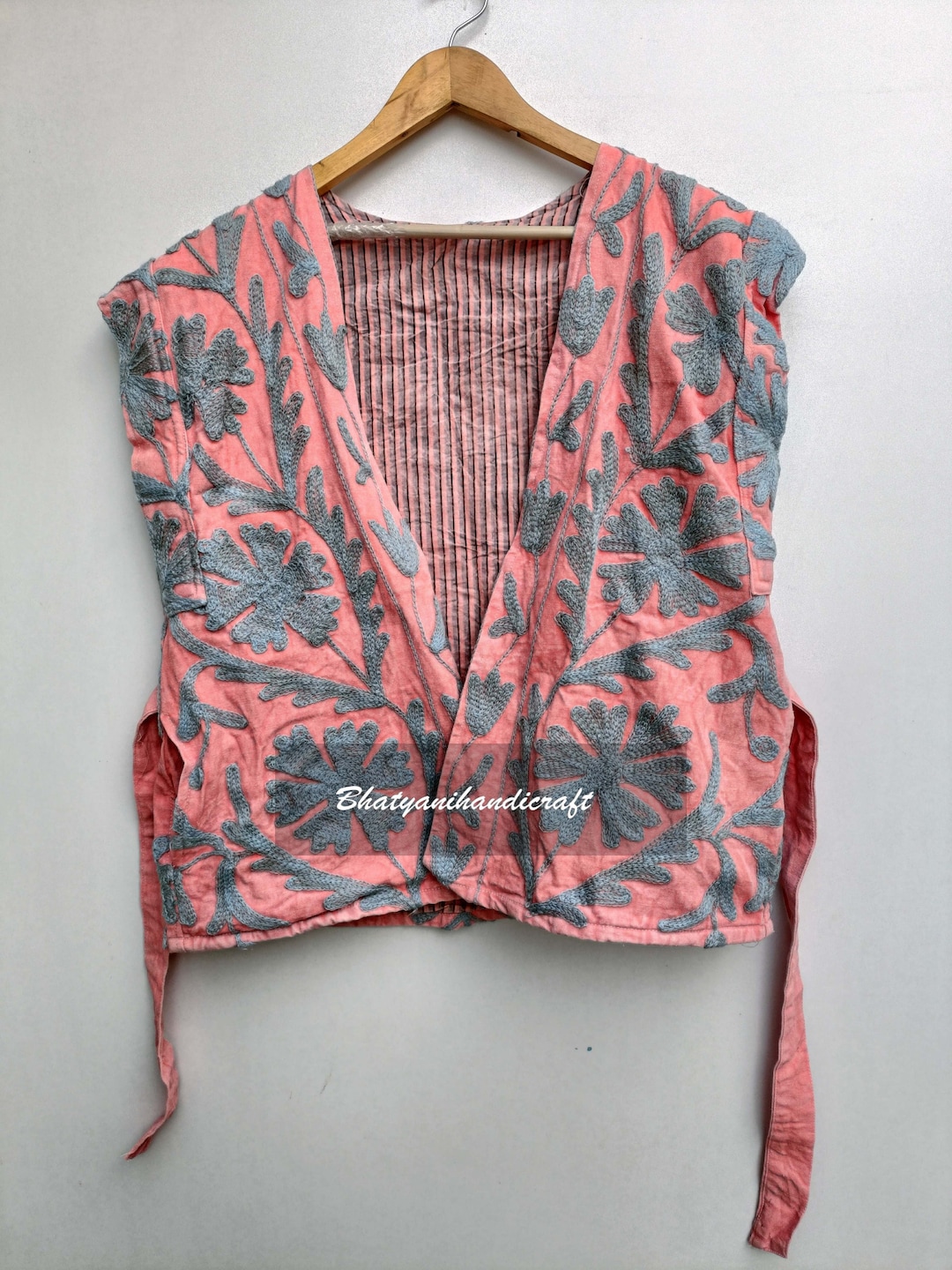 Suzani Embroidered Vest Jacket - 'Grey Slate' Suzani Boho Vest Style Jacket
