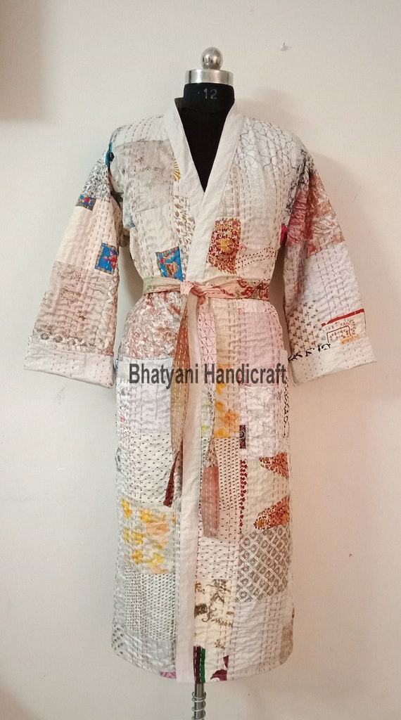 Kantha Veste matelassée Femmes Wear Silk Patchwork Long Kimono - Etsy France
