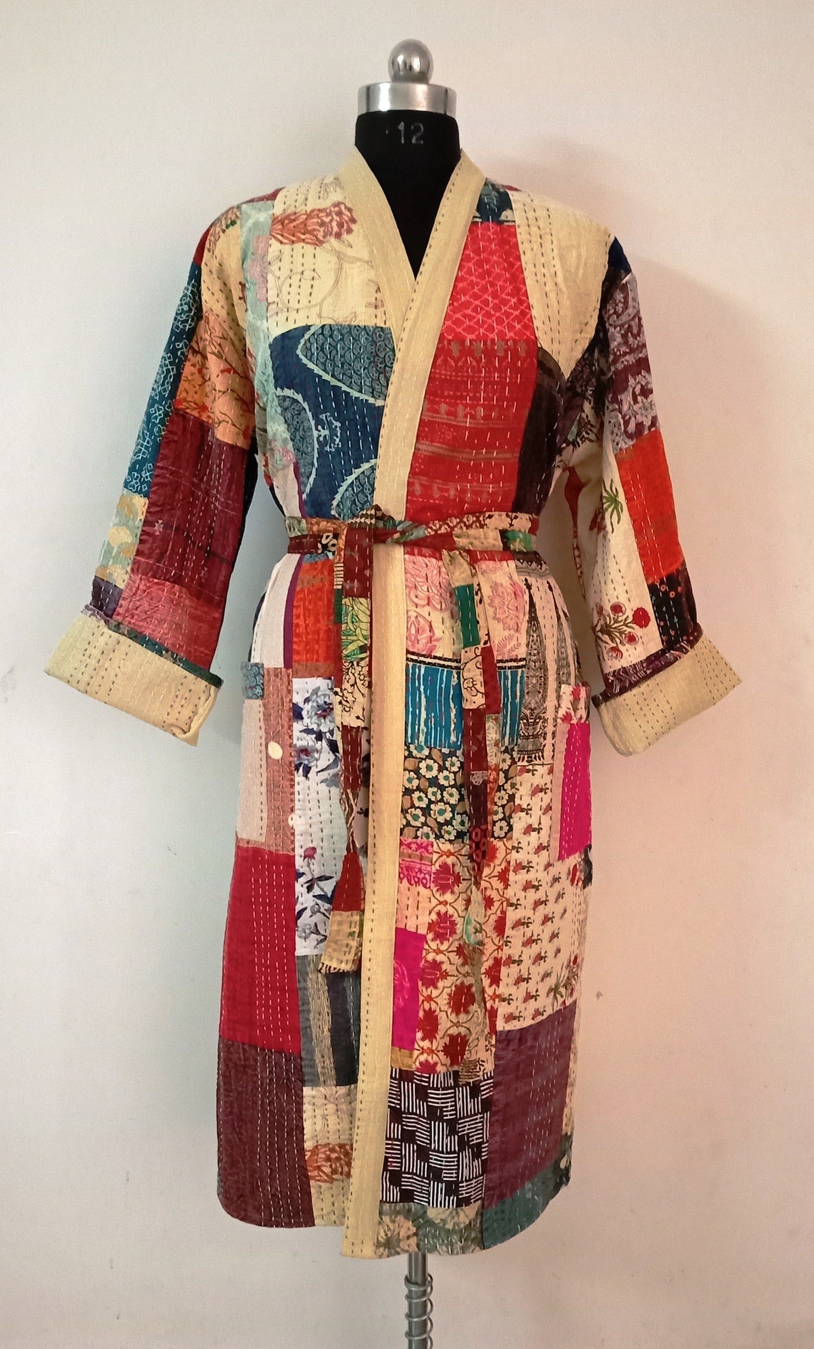 Multi Patchwork Kantha Robe Cotton Kantha Jacket Bath Robe Etsy