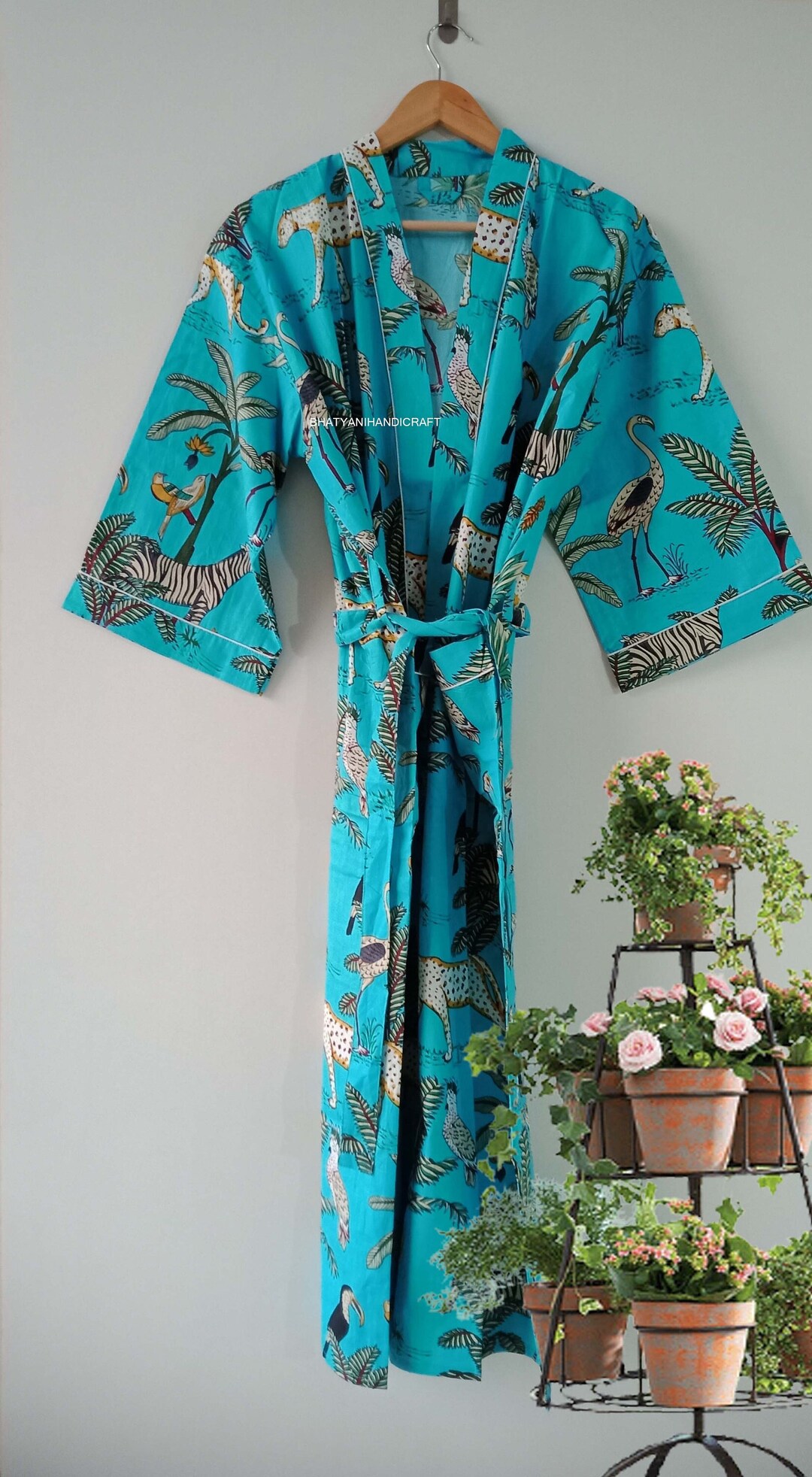 Floral Print Indian Cotton Kimono Robe Bridesmaid Robe Dressing Gown Bathrobe One Size Kimono Etsy