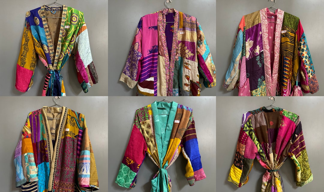 Wholesale Silk Kimono Mix Lot Jacket With Belt Blouse Geometrics