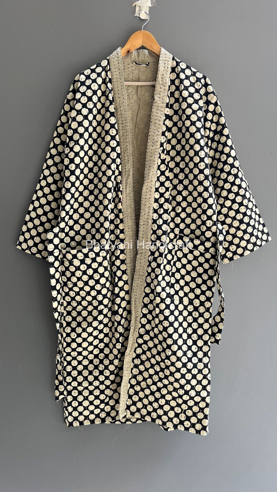 Handmade Kantha Jacket, Cotton Quilted Robe, Bridesmaid Robe, Polka Dot