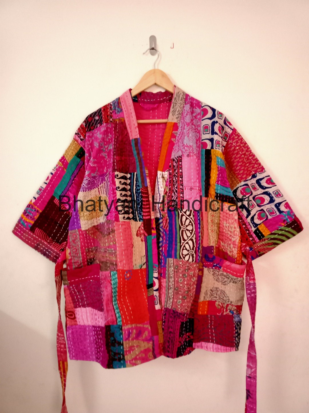 Indian Silk Kantha Patchwork Printed Women Bathrobe Jacket - Etsy