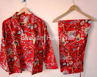 Indian Soft Cotton Night Suit, Floral Print Pajama Set, Block Print Pj Set, Bridesmaid PJ's, Loungewear, Valentine Gift