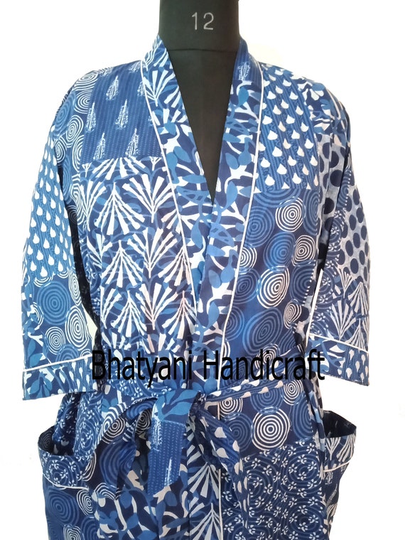 Accappatoio kimono floreale in cotone Abbigliamento Abbigliamento donna Pigiami e vestaglie Vestaglie accappatoio indiano kimono da notte accappatoi kimono 100% cotone morbido e confortevole kimono da spiaggia 
