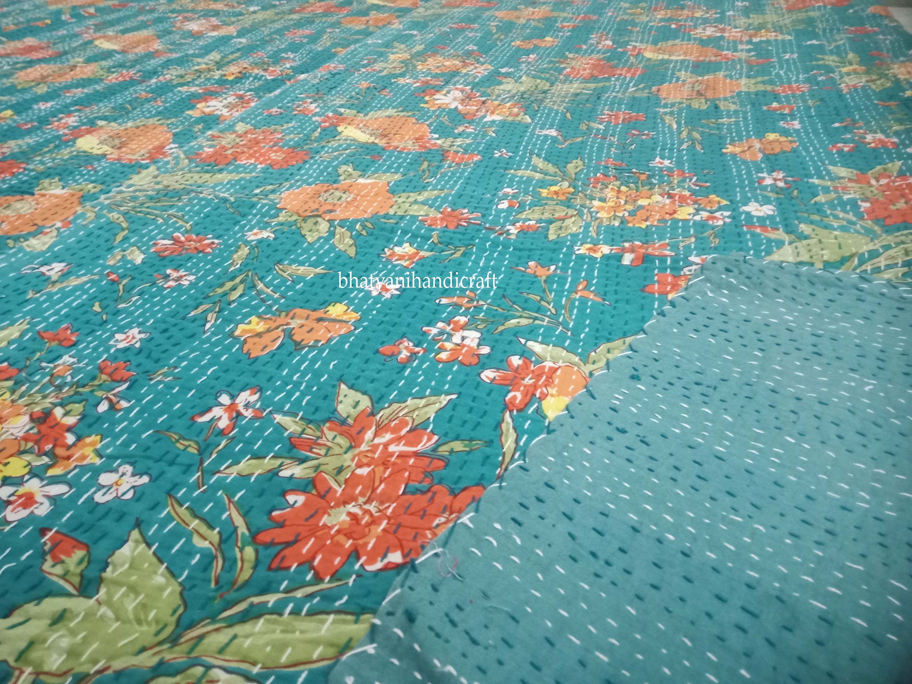 Handmade Floral Print Kantha Quilt Bohemian Blanket Etsy UK