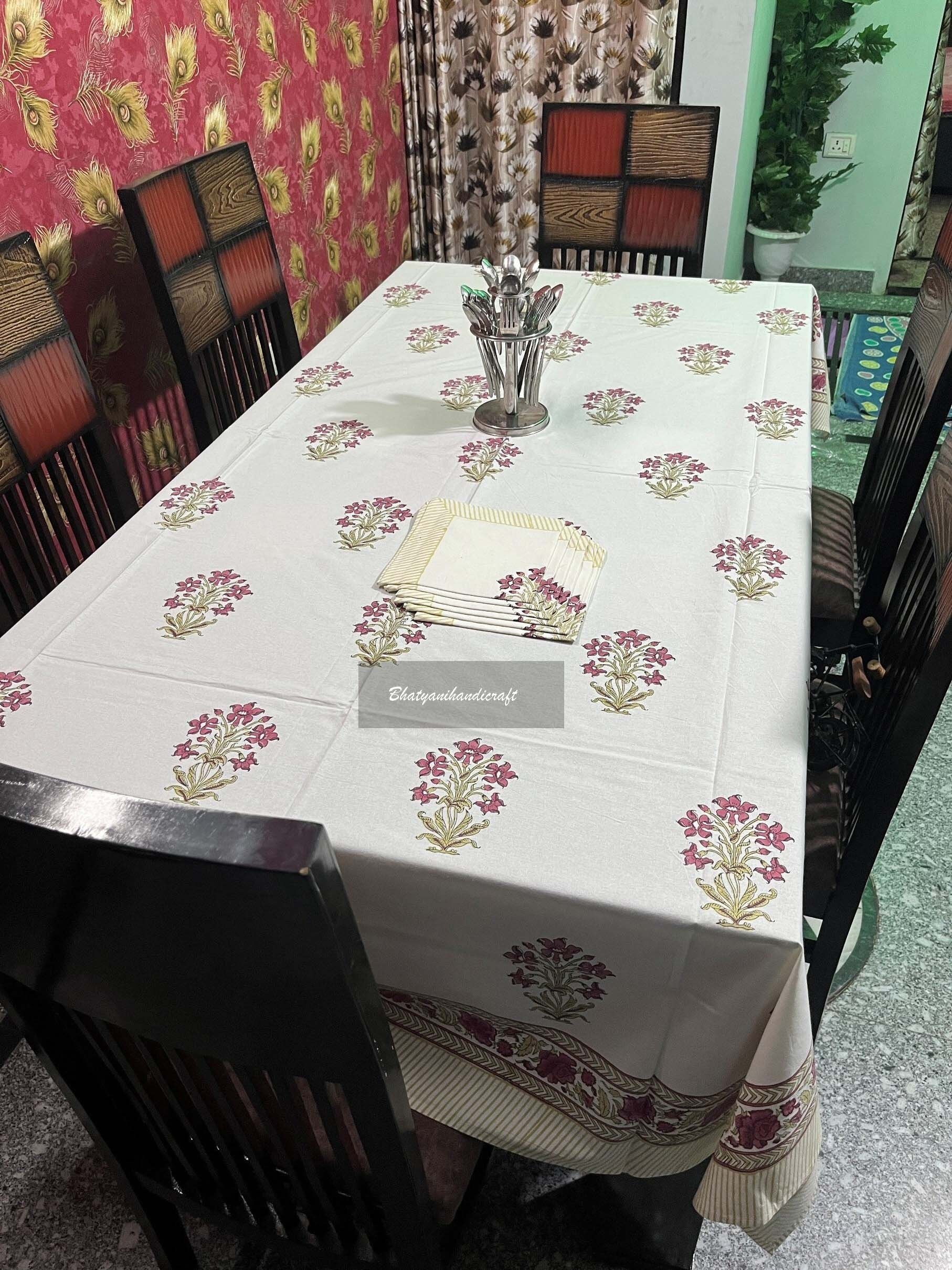 Dining Table Cover Hand Block Printed Cotton Tablecloth Farmhouse Party Wedding Home Housewarming Baby Shower Table Cover
