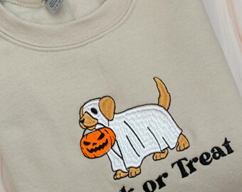 Embroidered Halloween Dog Shirt: Trick or Treat Ghost Pup