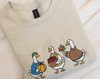 Cozy Fall Goose Embroidered Crewneck or Hoodie