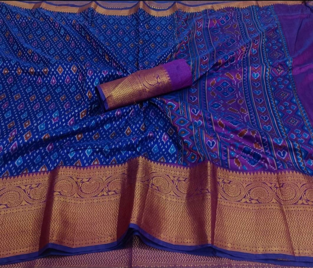 Copper Sulfate Blue Ikkat Saree in Lightweight Semi Silk With Etsy