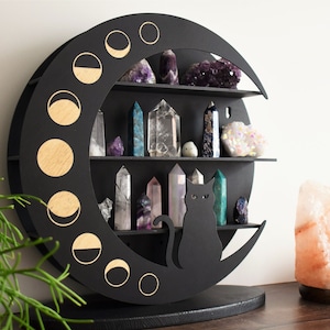 Cat Moon Phase Crystal Shelf with Stand