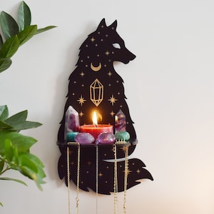 Celestial Wolf Crystal Altar with Pendulum and Necklace stand