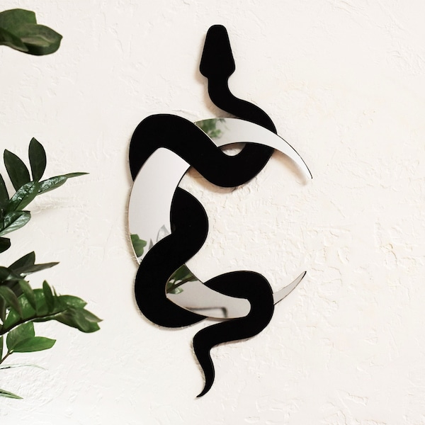 Décoration murale miroir serpent noir et lune argentée