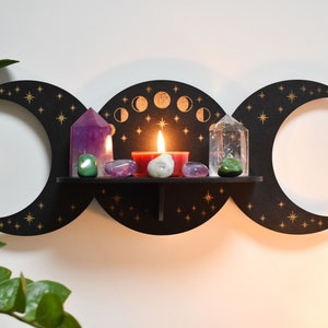 Triple Moon Phase Crystal Display Altar Shelf