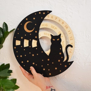 Perpetual Calendar Black Cat on Moon