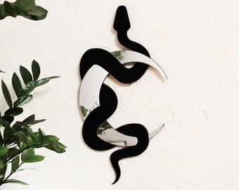 Black Snake and Silver Moon Mirror Wall Hanging Decor