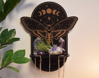Magical Moth Moon Crystal Altar shelf with Pendulum and Necklace stand
