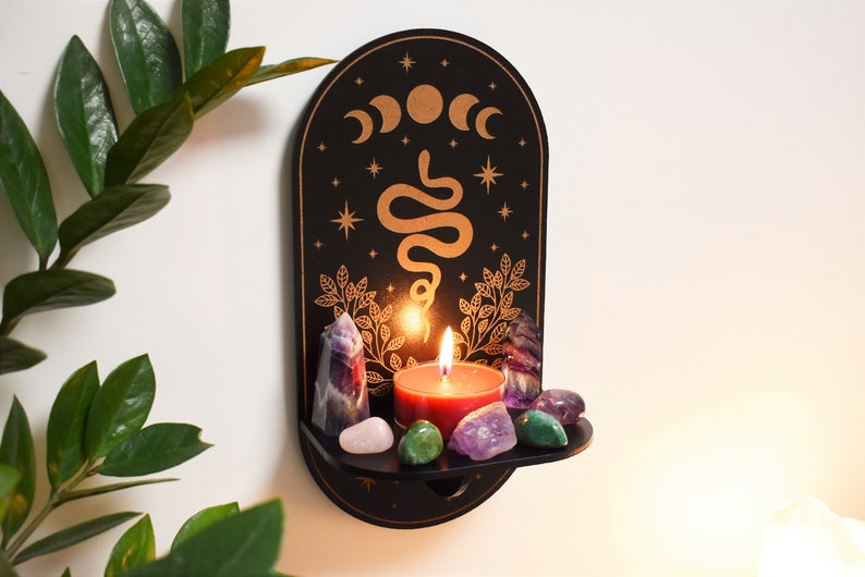 Snake Moon Phase Floral Altar shelf image 1