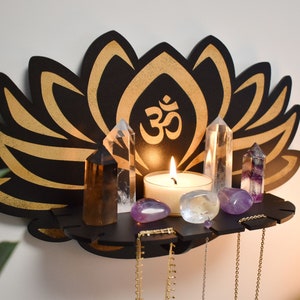 Lotus Flower Crystal Display Altar Shelf with Pendulum and Necklace stand