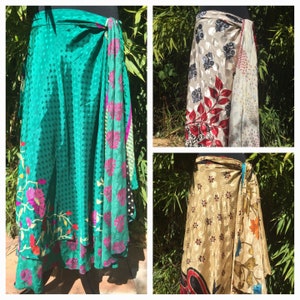 LOT de 30 Jupes en soie, sari vintage,wrap skirt, jupe porte feuille, hippie chic reversible, jupe porte feuille, goddess. image 1