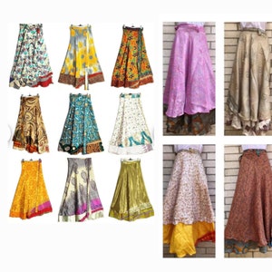 LOT de 30 Jupes en soie, sari vintage,wrap skirt, jupe porte feuille, hippie chic reversible, jupe porte feuille, goddess. image 10