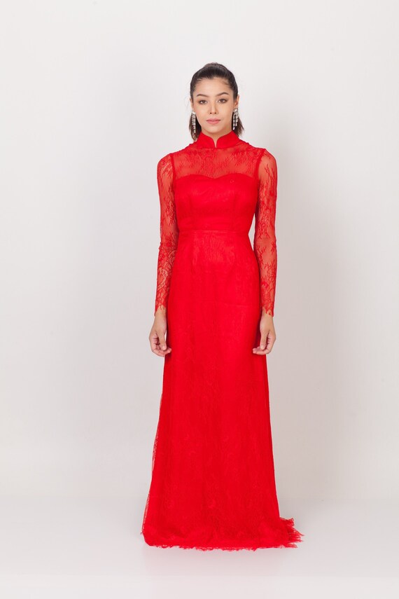 chinese collar long gown