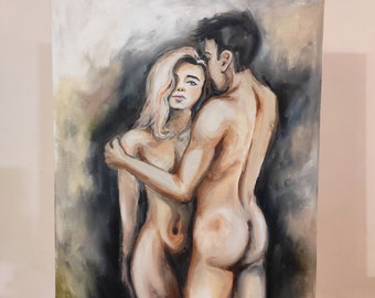 Gut zusammen- Ölgemälde, Original, Akt Erotik, Original erotische sinnliche Wandkunst, erotische Kunst Sex Ölgemälde auf Leinwand