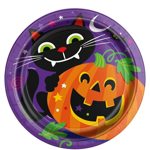 orange and black paper plates