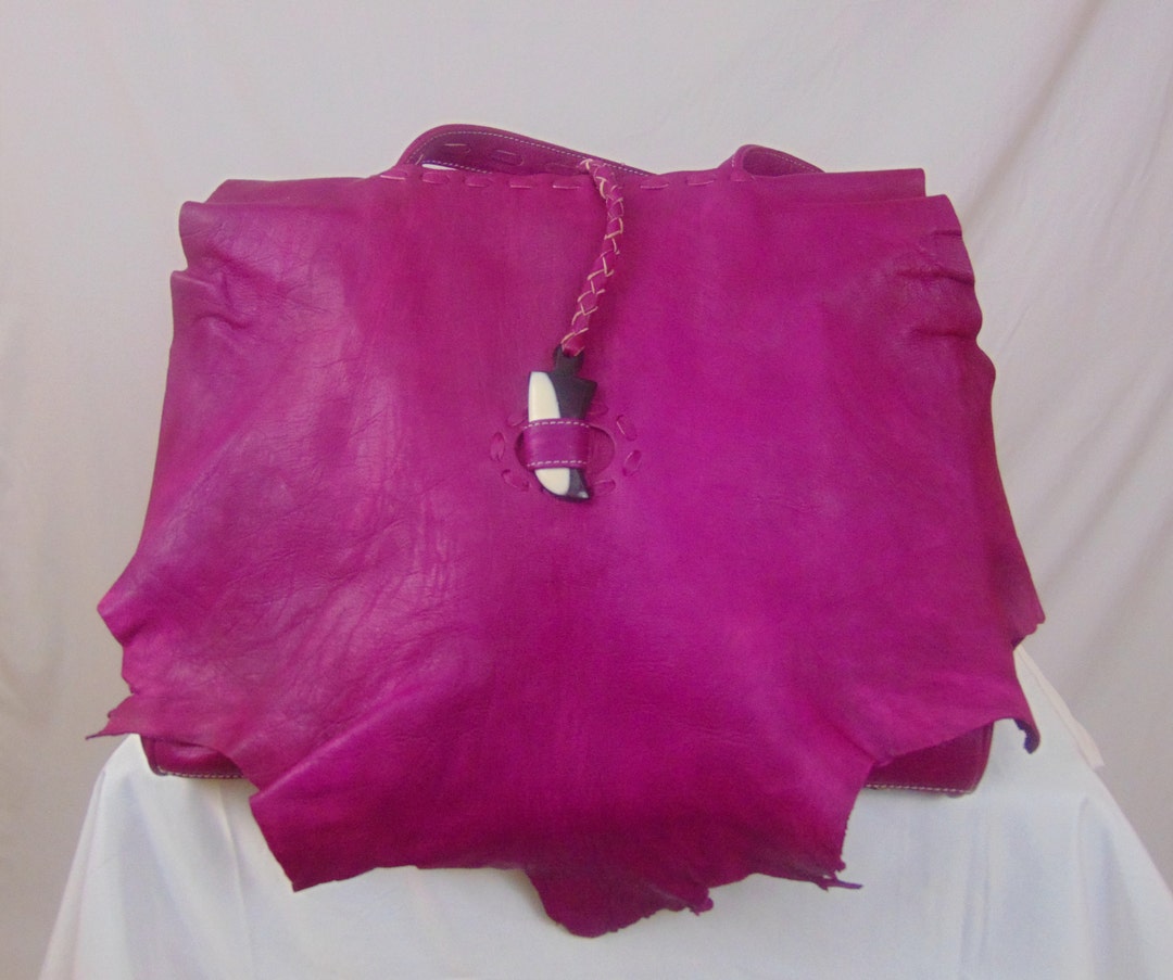 Fuchsia Dye Leather Bag, Handmade Bag, Leather Shoulder Bag, Gifts for Her, Lock, Medium Bag Etsy