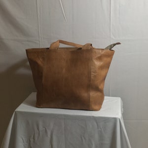 Leather Tote Brown , Tote w Zipper and Pocket, Laptop Work Student Bag, Leather Purse Shoulder Bag,