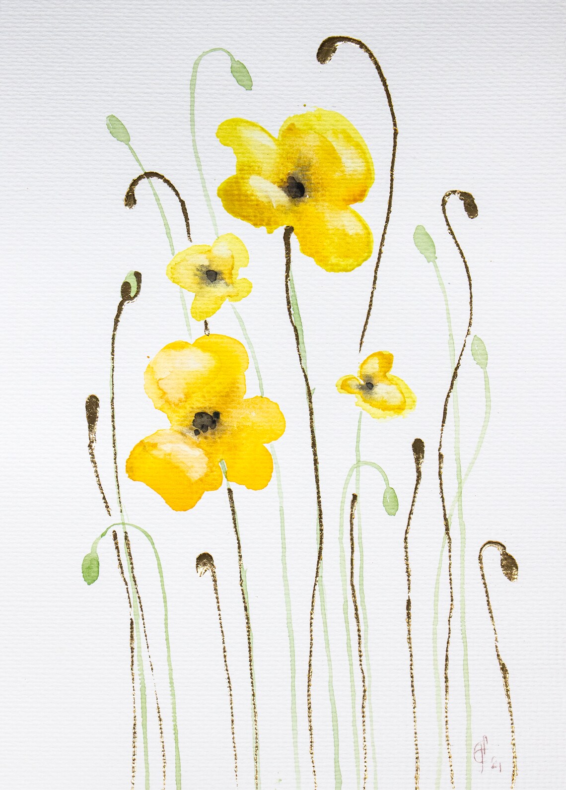 Yellow Poppies Painting ORIGINAL Art Abstract Watercolor Etsy