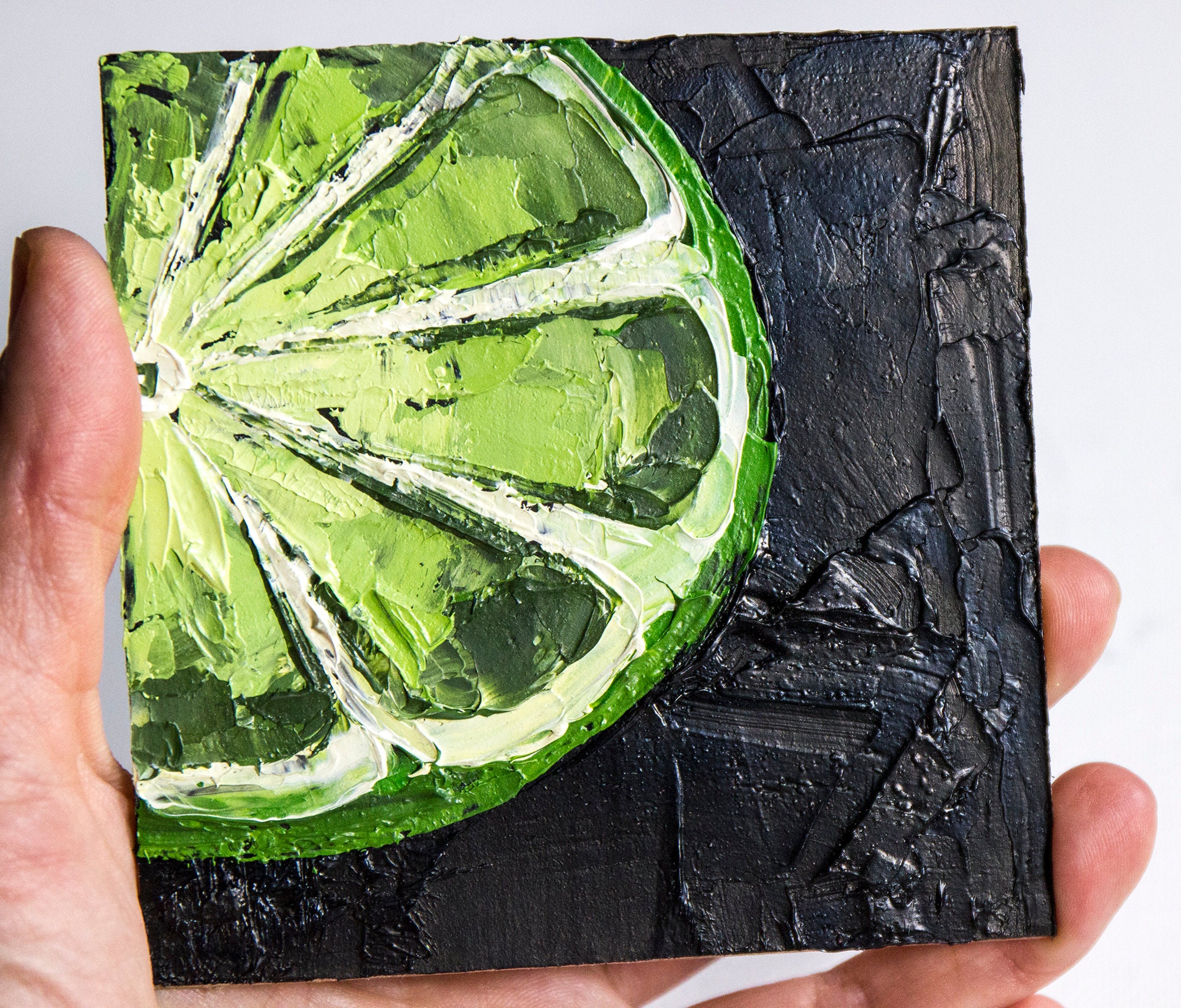 Lime Painting Citrus Original Art Kitchen Artwork Small Oil Etsy
