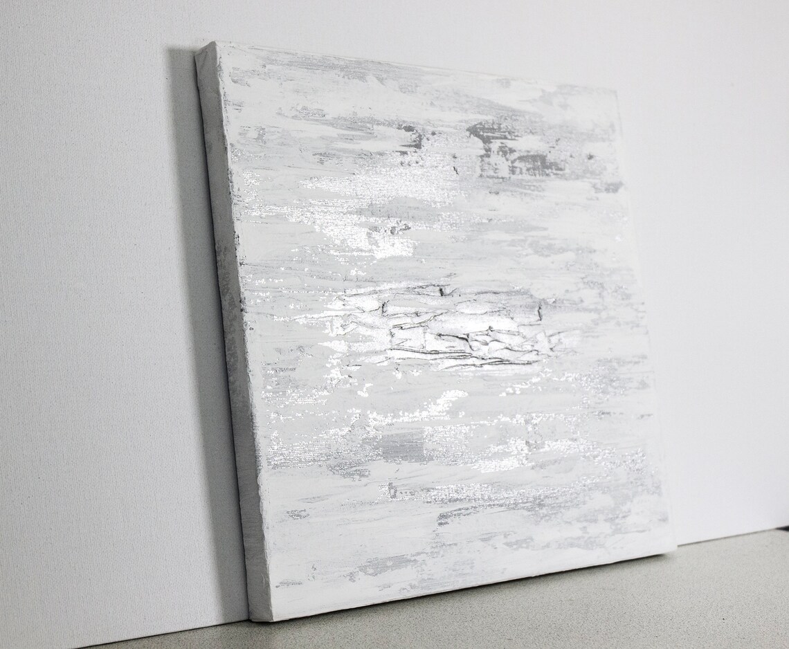 White and Silver Textured Painting ORIGINAL Art Abstract Etsy